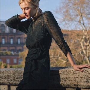 Astr the Label Samara Emerald Green Long Sleeve Cinched Waist Sheer Dress | M